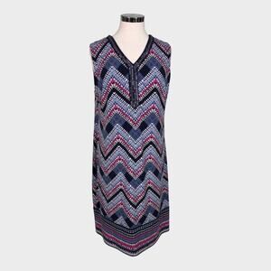 JM Collection Woman 0X Chevron Print Sleeveless Shift Dress Polyester Spandex